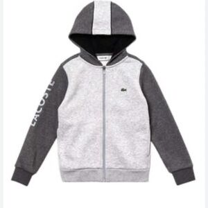 Lacoste boys' two-tone zip-up fleece hoodie in grey logo
